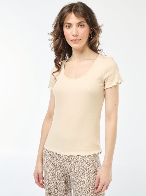 T-shirt uni en maille côtelé manches courtes - Kiabi