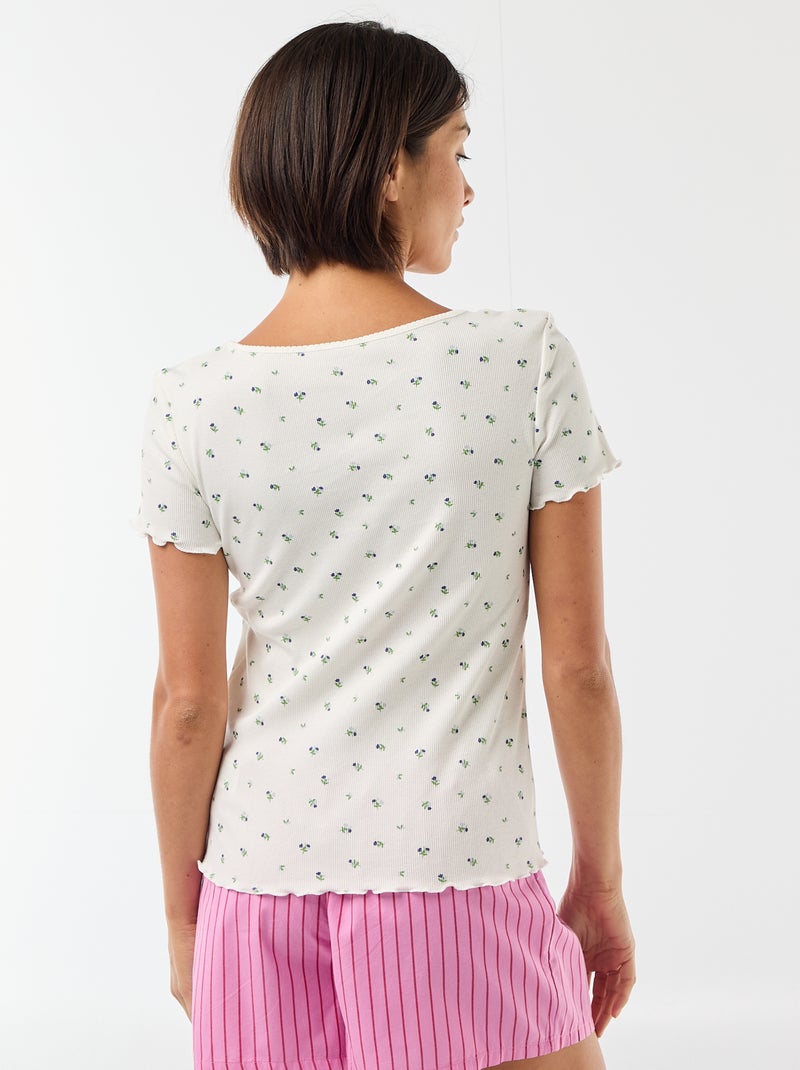 T-shirt uni en maille côtelé manches courtes Blanc - Kiabi