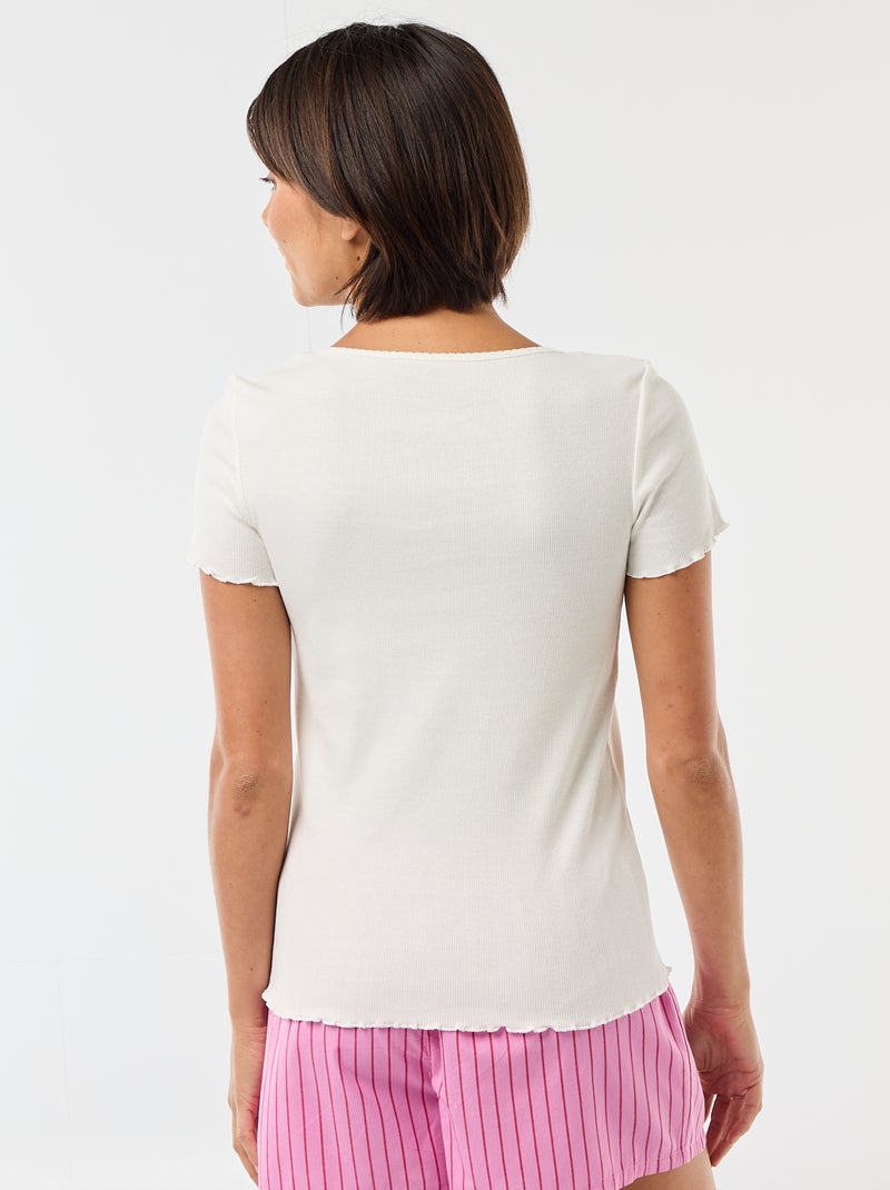 T-shirt uni en maille côtelé manches courtes Blanc - Kiabi