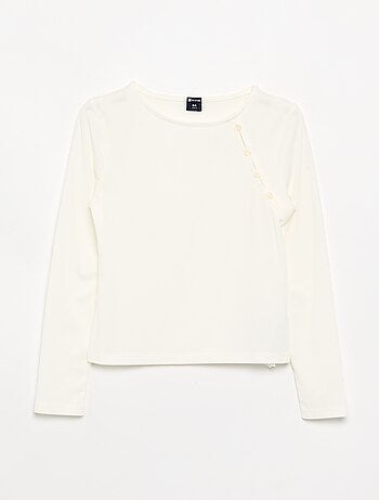 T-shirt uni en maille côtelée avec épaule boutonnée