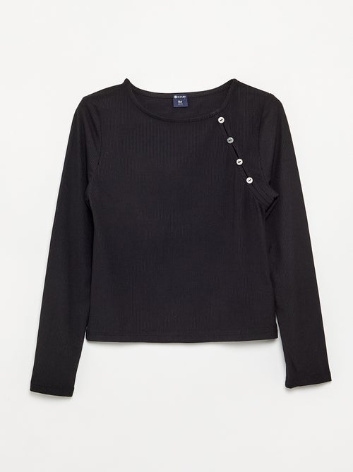 T-shirt uni en maille côtelée avec épaule boutonnée - Kiabi T-shirt uni en maille côtelée avec épaule boutonnée - Kiabi