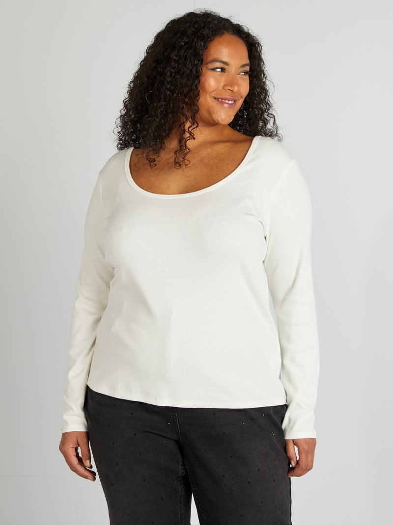 T-shirt uni en maille côtelée blanc - Kiabi