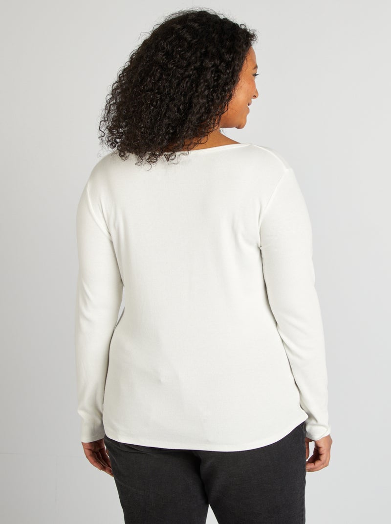 T-shirt uni en maille côtelée blanc - Kiabi