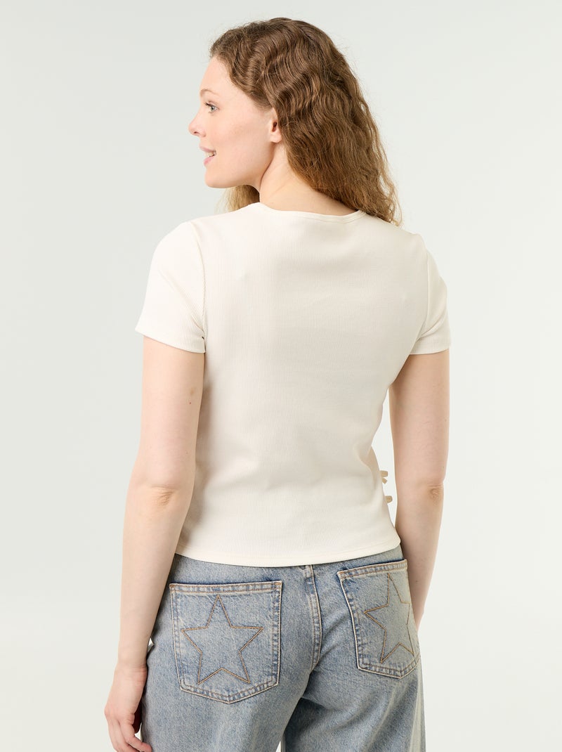 T-shirt uni en maille côtelée Blanc - Kiabi