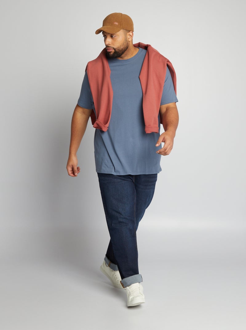 T-shirt uni en maille jersey bleu gris - Kiabi
