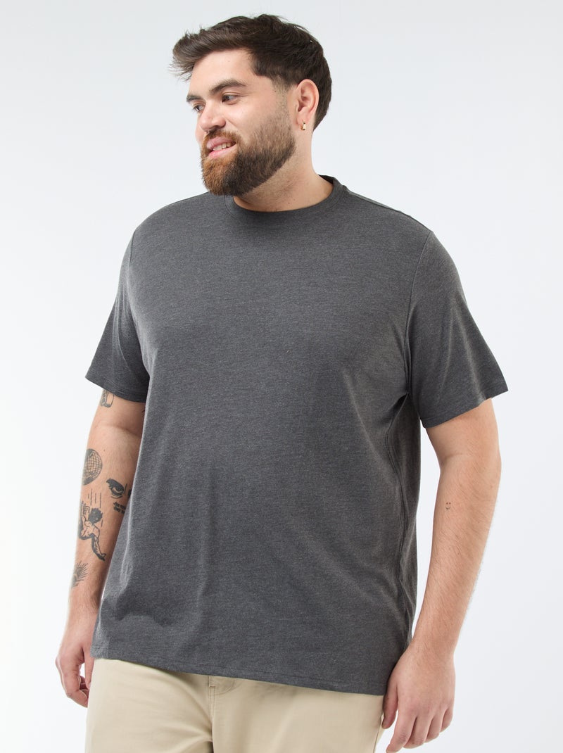 T-shirt uni en maille jersey gris foncé chiné - Kiabi