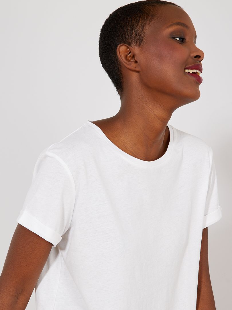 T-shirt uni en pur coton blanc uni - Kiabi