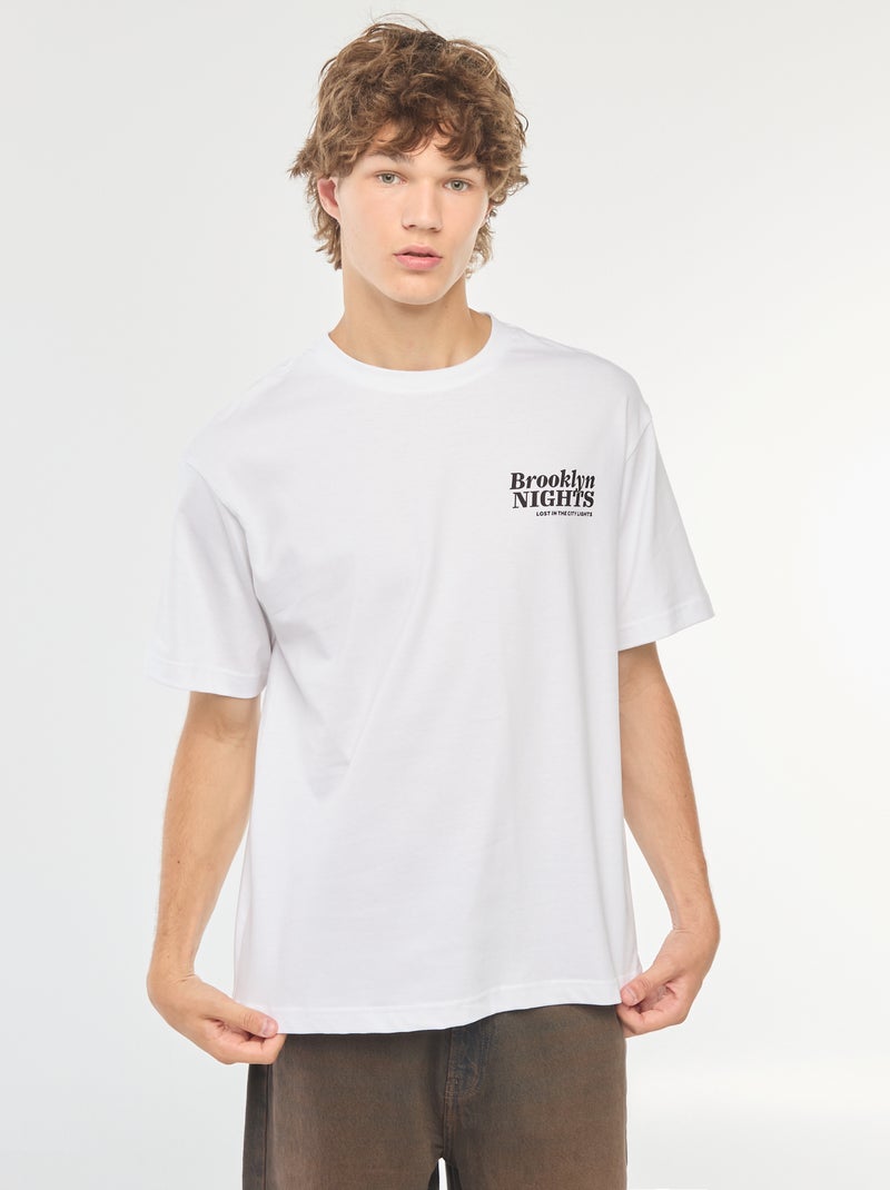 T-shirt uni imprimé recto/verso à manches longues Blanc - Kiabi