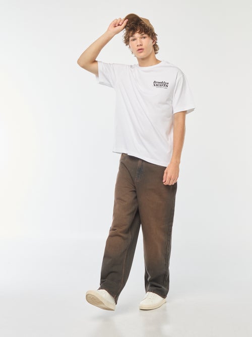 T-shirt uni imprimé recto/verso à manches longues - Kiabi