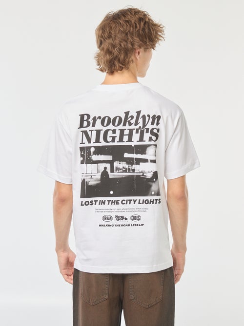 T-shirt uni imprimé recto/verso à manches longues - Kiabi