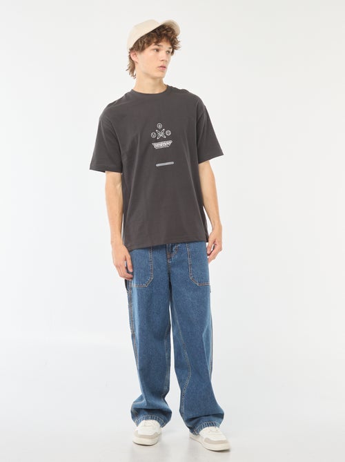 T-shirt uni imprimé recto/verso à manches longues - Kiabi