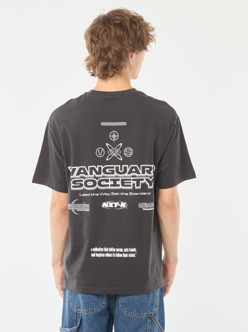 T-shirt uni imprimé recto/verso à manches longues - Kiabi