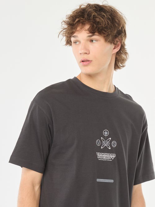 T-shirt uni imprimé recto/verso à manches longues - Kiabi