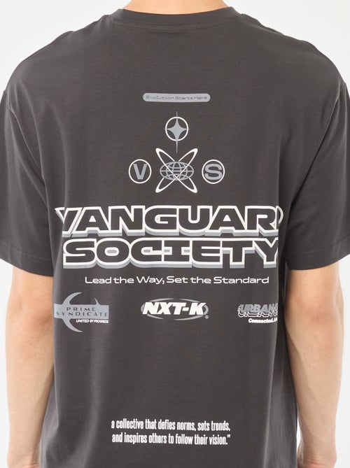 T-shirt uni imprimé recto/verso à manches longues - Kiabi