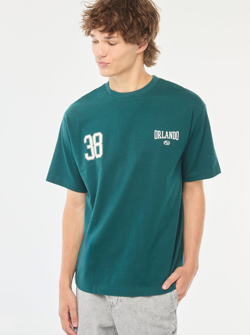 T-shirt uni imprimé recto/verso à manches longues Vert - Kiabi
