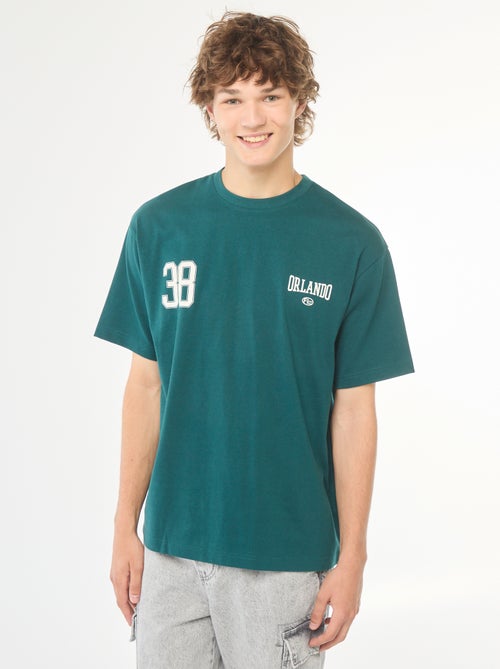 T-shirt uni imprimé recto/verso à manches longues - Kiabi