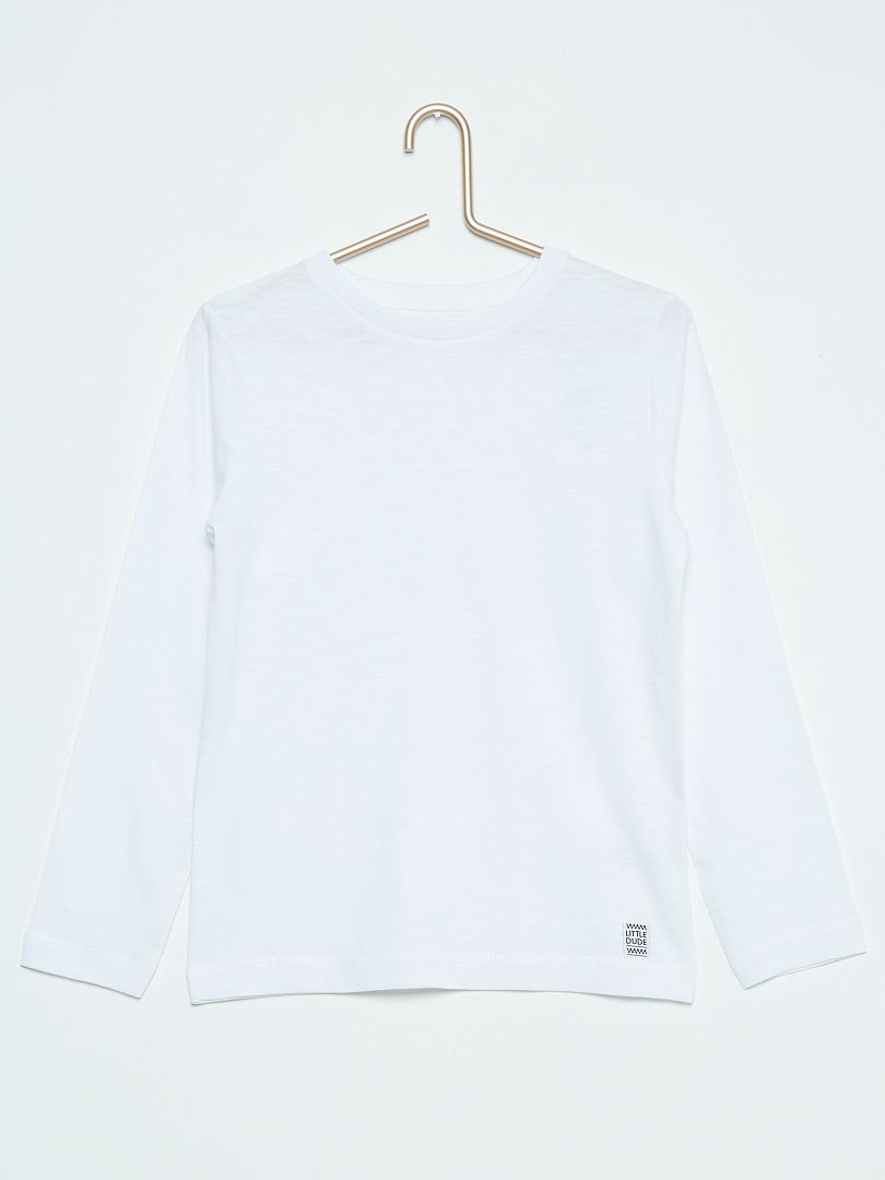 T-shirt uni manches longues blanc - Kiabi