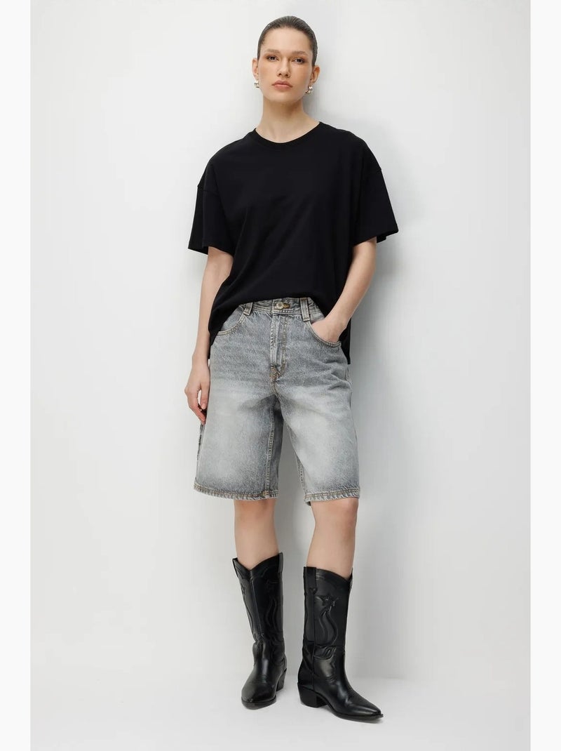 T-shirt uni oversize à col rond et fente mixray Noir - Kiabi