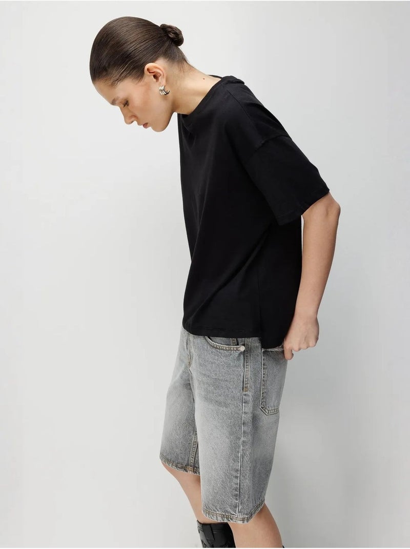 T-shirt uni oversize à col rond et fente mixray Noir - Kiabi