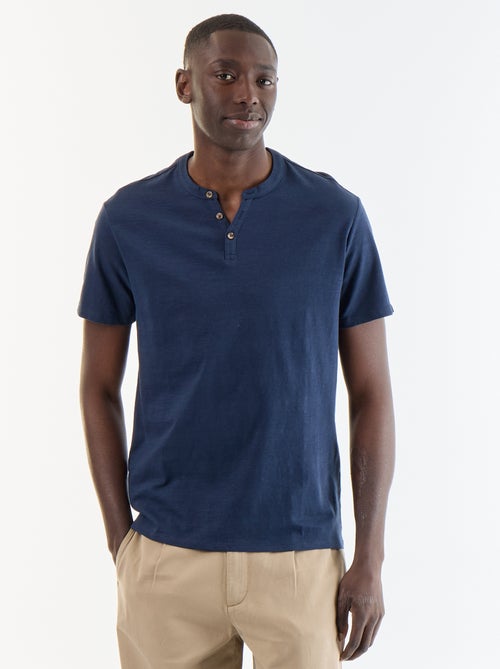 T-shirt uni pour homme à col tunisien - Kiabi