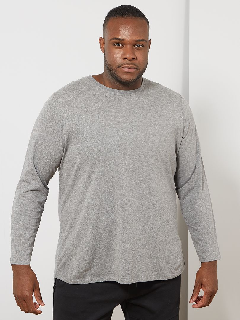T-shirt uni pur coton gris chiné - Kiabi