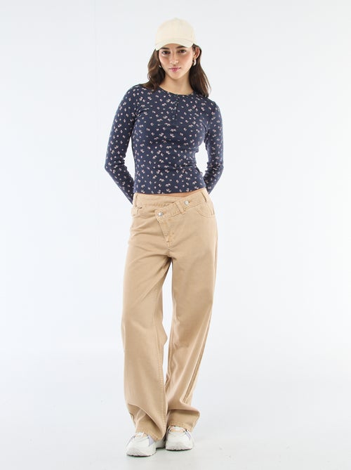 T-shirt van ajourgebreide stof met bloemenprint - Kiabi