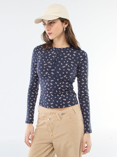 T-shirt van ajourgebreide stof met bloemenprint - Kiabi