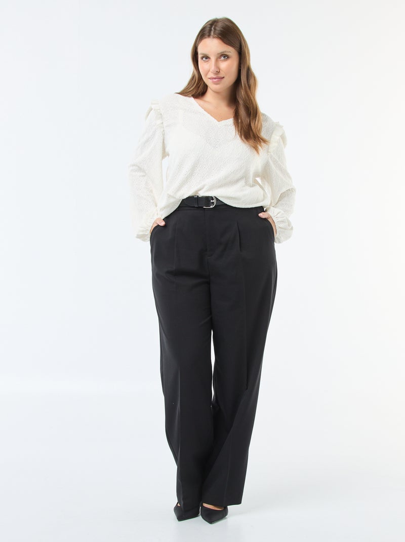 T-shirt van ajourtricot met rucheschouders Wit - Kiabi