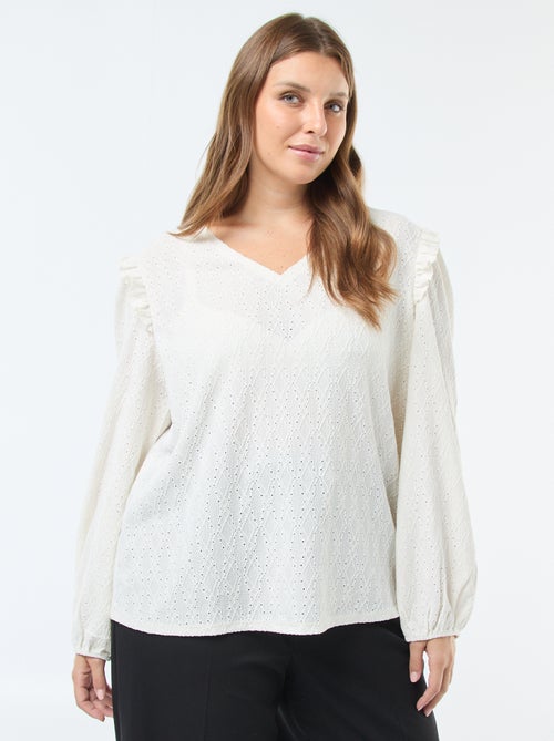 T-shirt van ajourtricot met rucheschouders - Kiabi