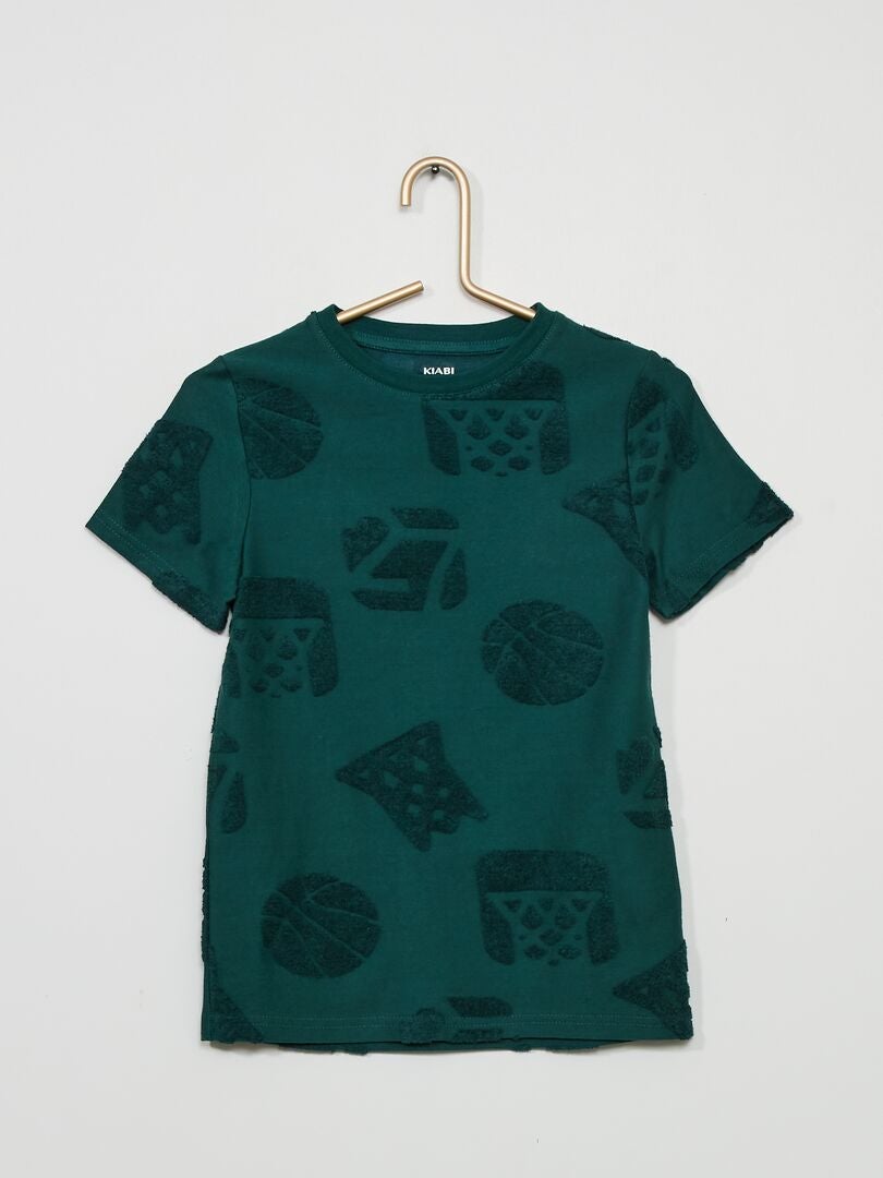 T-shirt van badstof met motieven grijs groen - Kiabi