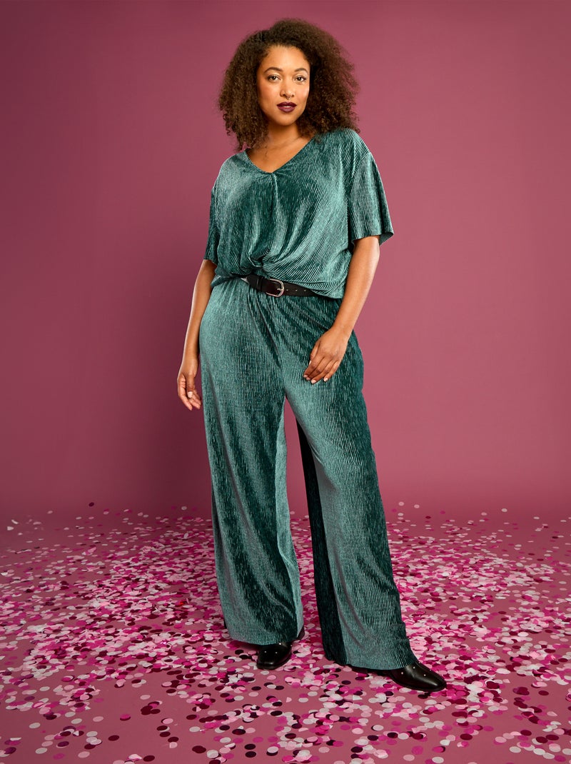 T-shirt van corduroy met korte mouwen Groen - Kiabi