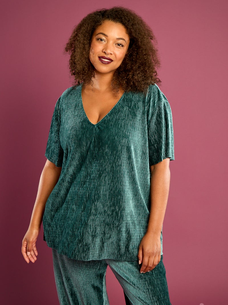 T-shirt van corduroy met korte mouwen Groen - Kiabi