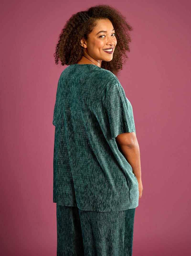 T-shirt van corduroy met korte mouwen Groen - Kiabi