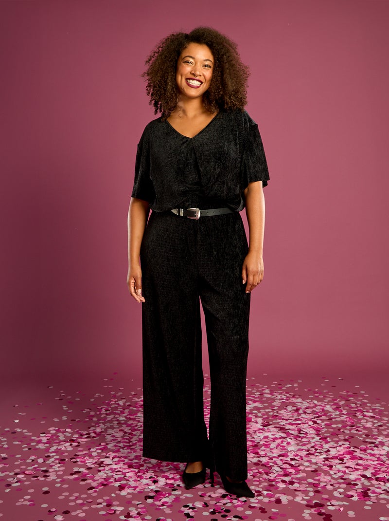 T-shirt van corduroy met korte mouwen zwart - Kiabi