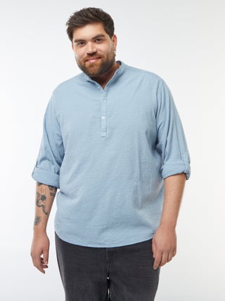 T-shirt van crêpe-achtige stof met tuniekhals