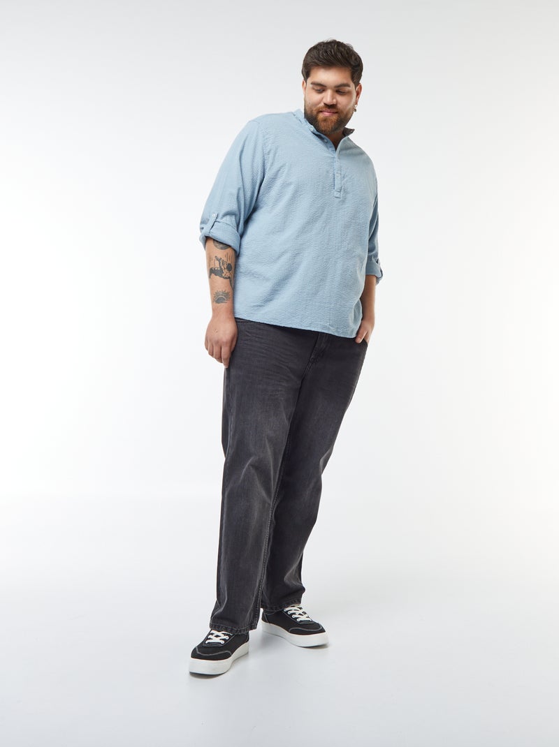 T-shirt van crêpe-achtige stof met tuniekhals Blauw - Kiabi