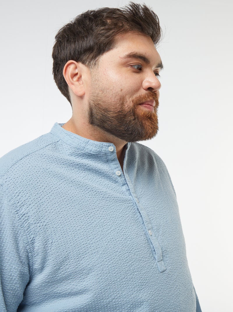 T-shirt van crêpe-achtige stof met tuniekhals Blauw - Kiabi