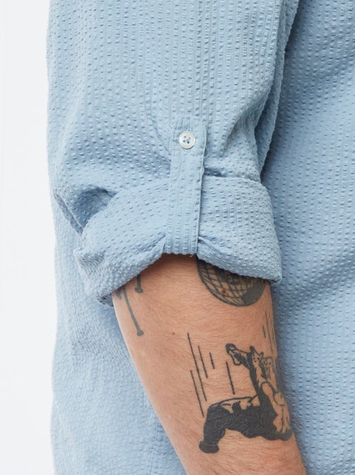 T-shirt van crêpe-achtige stof met tuniekhals - Kiabi