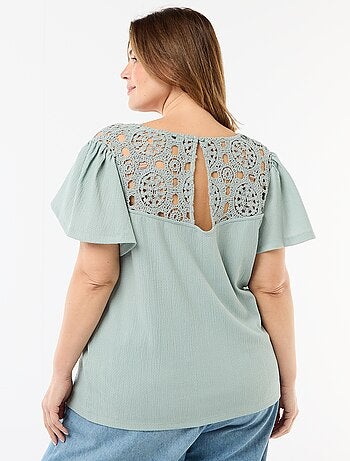 T-shirt van crêpe jerseytricot met macramé