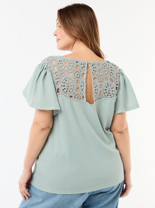 T-shirt van crêpe jerseytricot met macramé - Kiabi