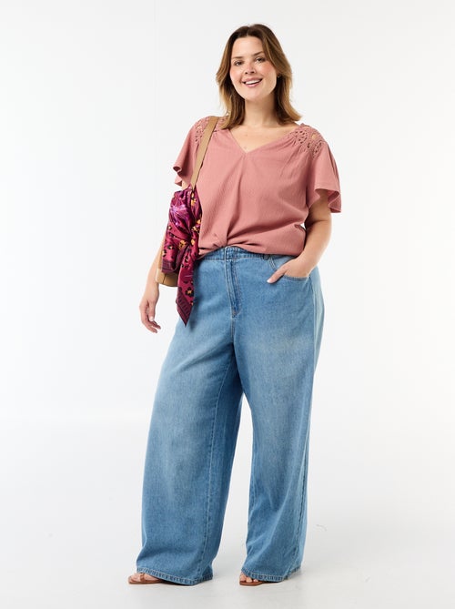 T-shirt van crêpe jerseytricot met macramé - Kiabi