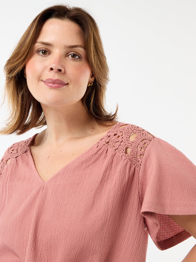 T-shirt van crêpe jerseytricot met macramé Rose - Kiabi
