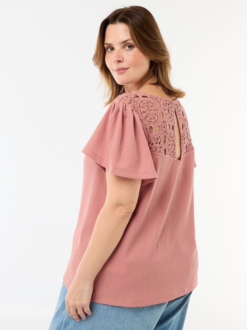 T-shirt van crêpe jerseytricot met macramé Rose - Kiabi