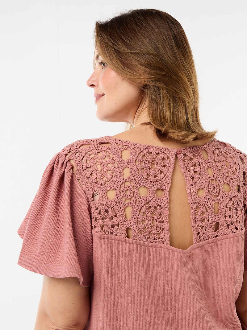 T-shirt van crêpe jerseytricot met macramé Rose - Kiabi