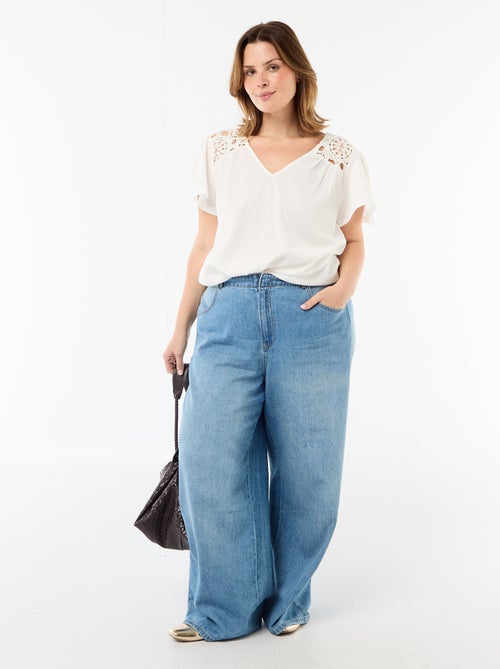 T-shirt van crêpe jerseytricot met macramé - Kiabi