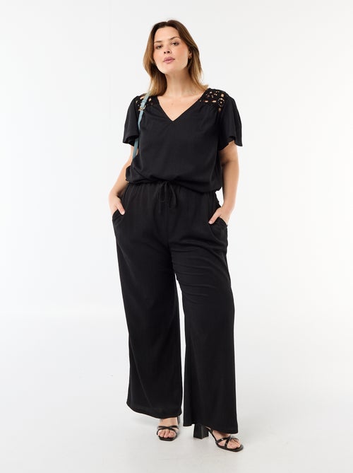 T-shirt van crêpe jerseytricot met macramé - Kiabi