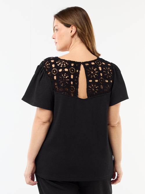 T-shirt van crêpe jerseytricot met macramé - Kiabi