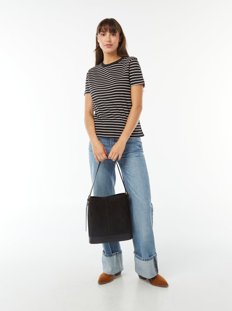 T-shirt van dik katoen Zwart - Kiabi