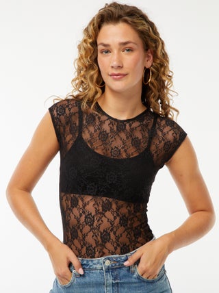 T-shirt van doorschijnend kant