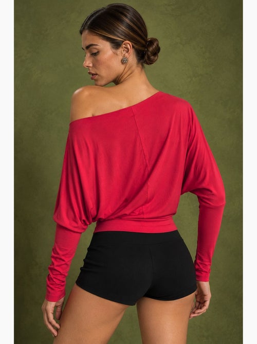 T-shirt van elastisch breisel met asymmetrische kraag en lange mouwen hiccup - Kiabi T-shirt van elastisch breisel met asymmetrische kraag en lange mouwen hiccup - Kiabi